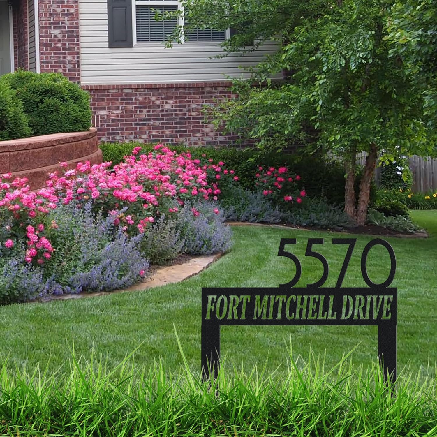 Personalized Modern Large Metal Address Sign for Yard, Custom House Number Sign Street Name Plaque