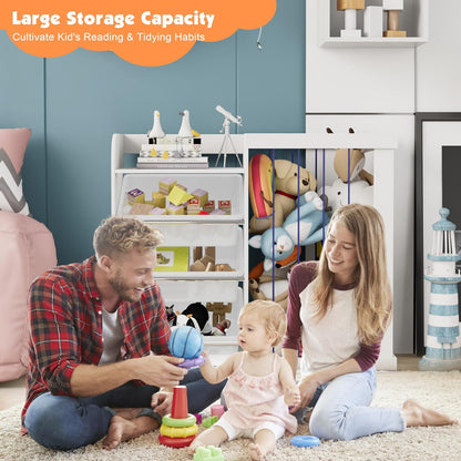 Kids Toy Storage Organizer with 3 Removable Plastic Bins Toddler Montessori Bookshelf with Stuffed