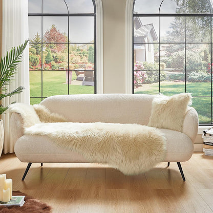 AMTOVO Faux Sheepskin Rug, Beige Ultra Soft Fluffy Shag Area Rug, 2 x 6 ft Faux Fur Rug for Bedroom