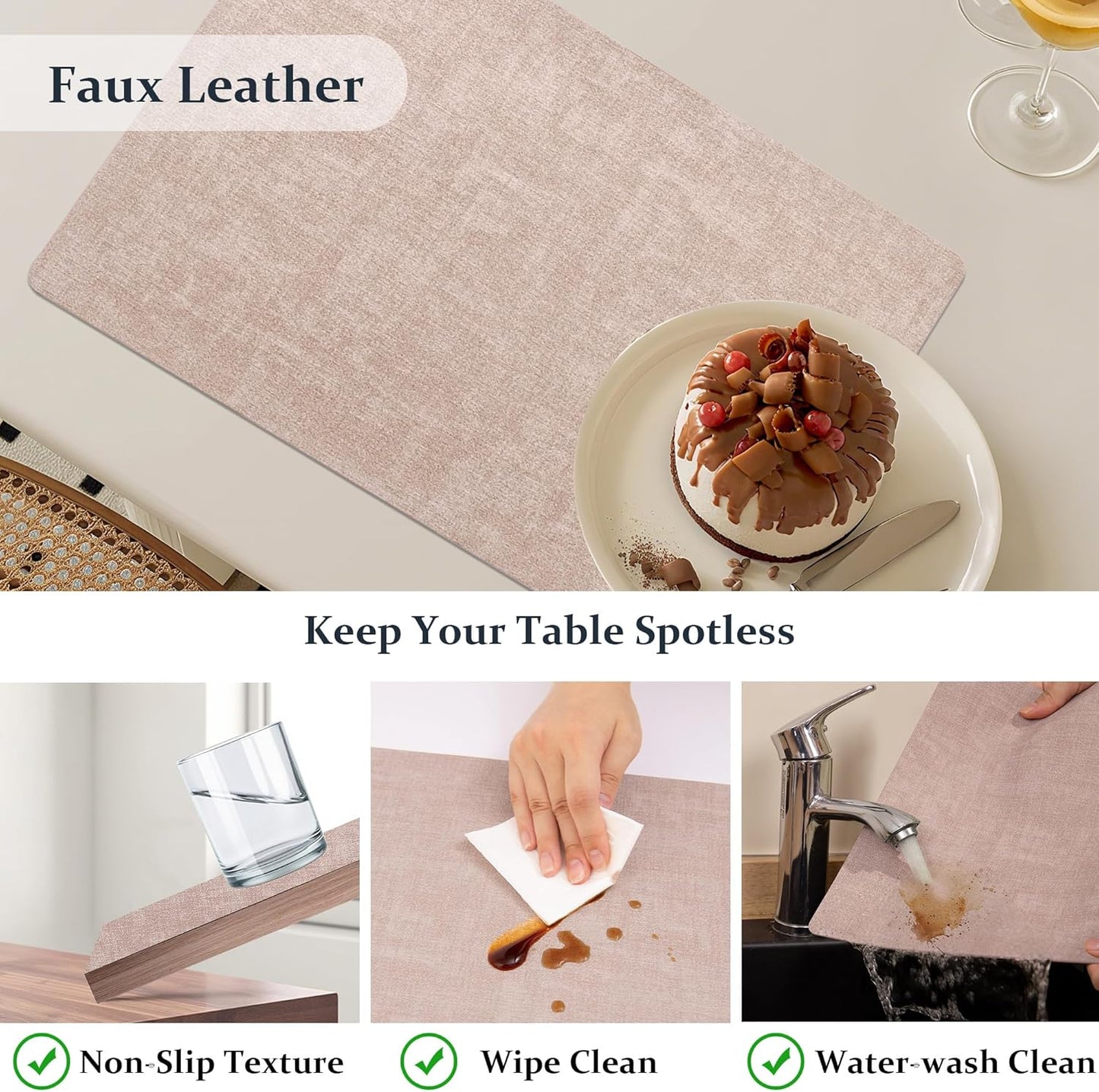 FROMHEART Faux Leather Placemats Set of 6–Waterproof,Heat/Oil Stain-Resistant PU Table