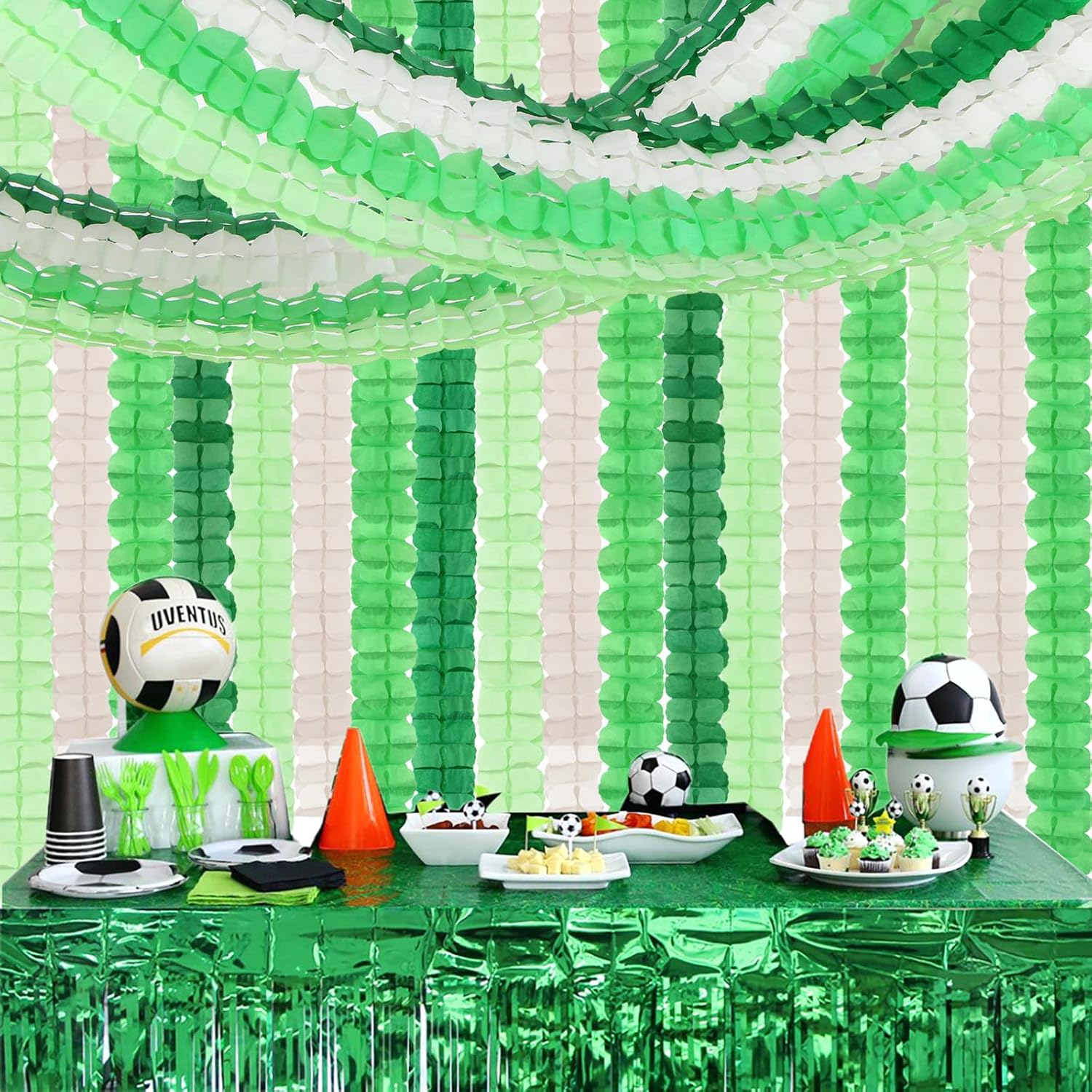 Green-White Party Decorations Streamers Garland - 157Ft Four-Leaf Clover Hanging Banner, Jungle