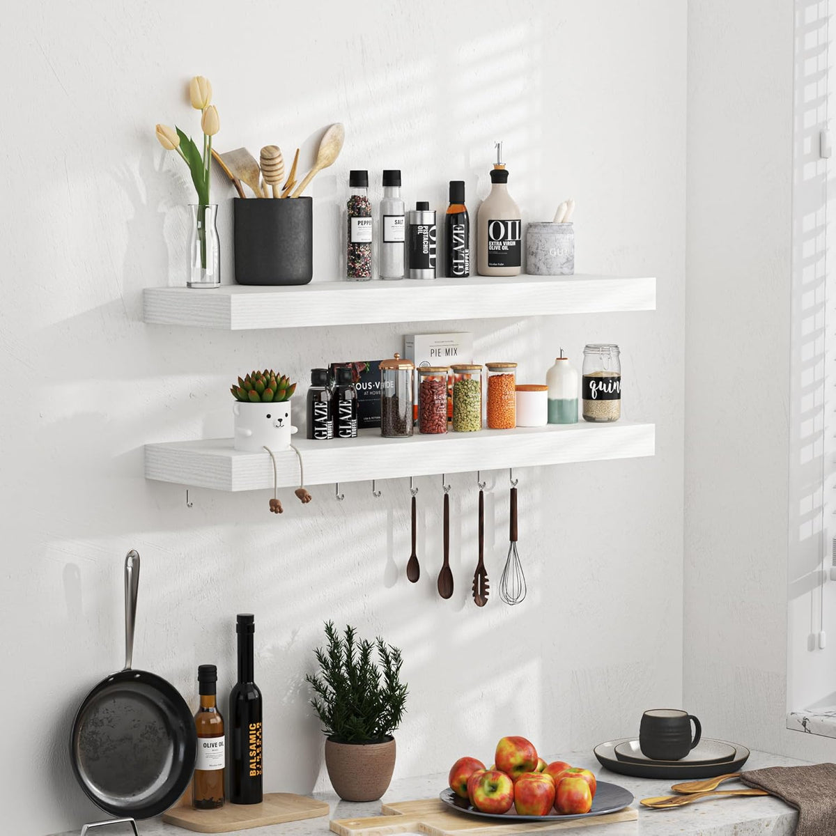 Floating Shelves - 24 Inch Rustic Wooden Wall Shelves - Extra Deeper & Thicker Wall Mounted Storage
