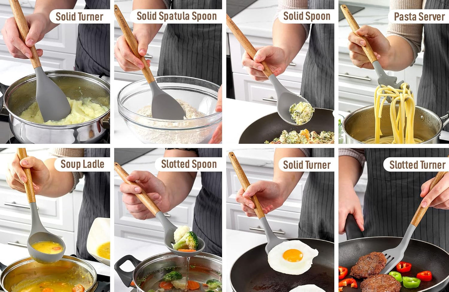 Zulay Kitchen Utensils Set Non-Stick Silicone Cooking Utensils Set with Authentic Acacia Wood