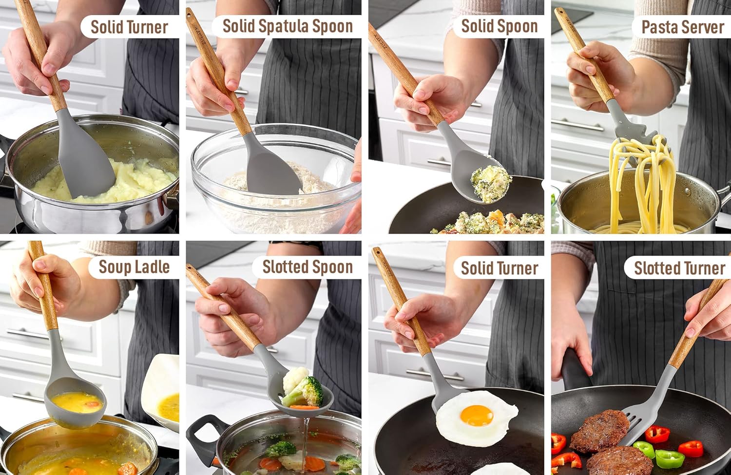 Zulay Kitchen Utensils Set Non-Stick Silicone Cooking Utensils Set with Authentic Acacia Wood