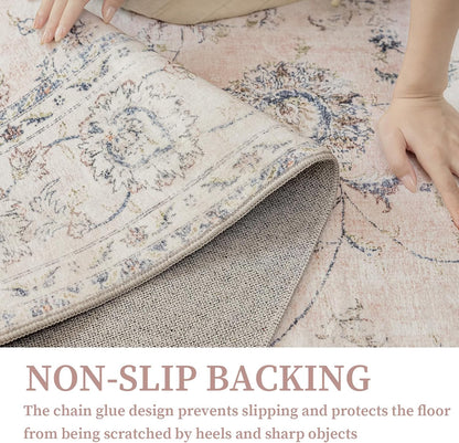 3'x5' Vintage Floral Rug - Persian Inspired Low-Pile Faux Wool Area Rug, Non-Slip Washable Small
