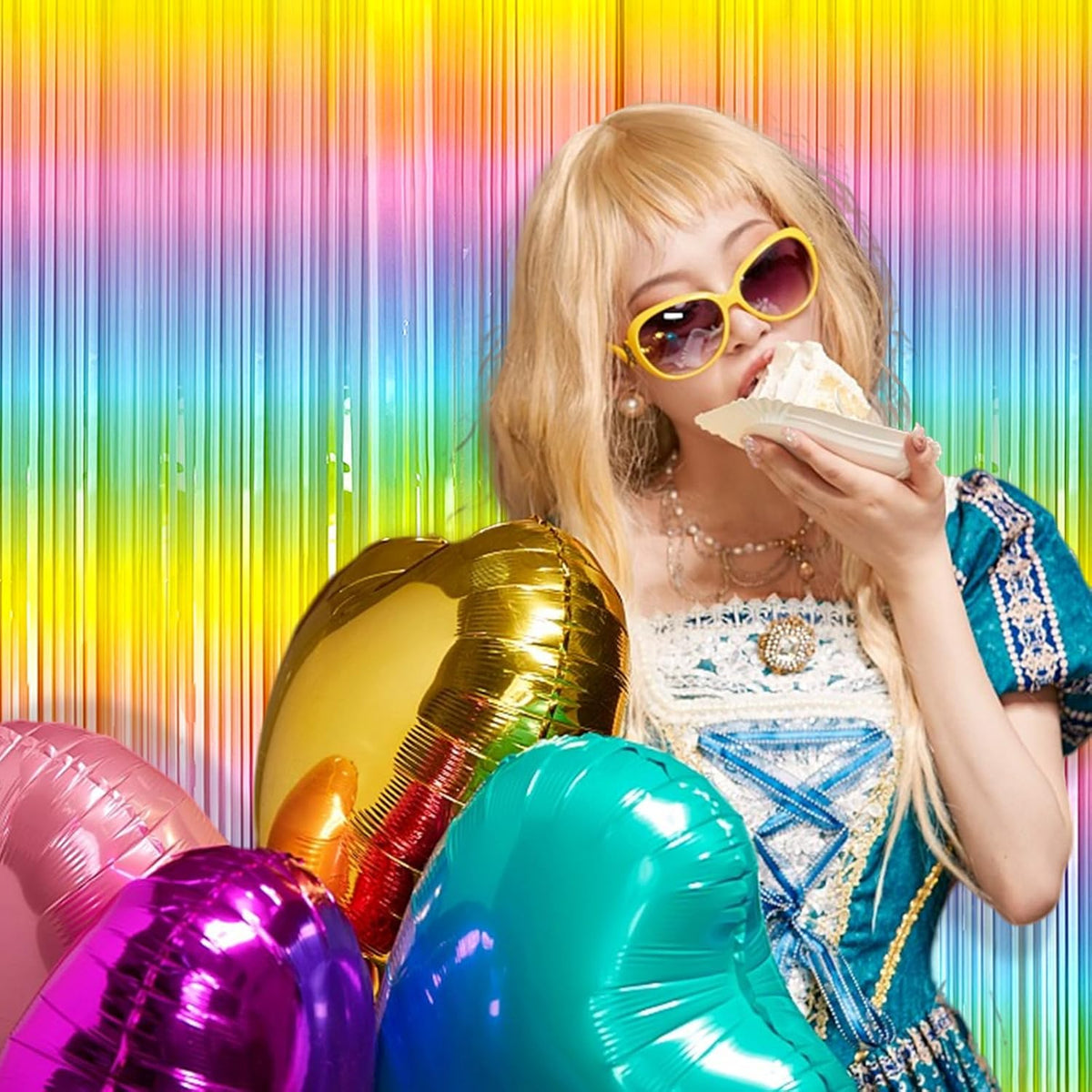 3 Pack Backdrop Pastel Rainbow Foil Fringe Backdrop Curtains Dance Party Decorations Photo Booth