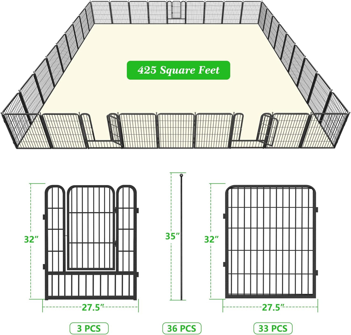 Decorative Black Metal Fencing Garden Fence with Gate, 82ft(L) 32in(H) 36 Fence Panels No Dig Fence