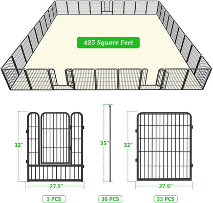 Decorative Black Metal Fencing Garden Fence with Gate, 82ft(L) 32in(H) 36 Fence Panels No Dig Fence