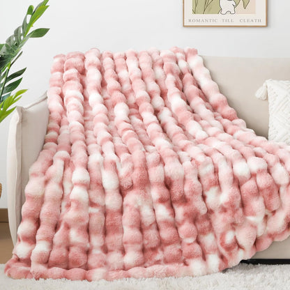 Luxury 1000GSM Faux Rabbit Fur Throw Blanket for Woman, Super Heavy Warm Cozy Blankets for Her for