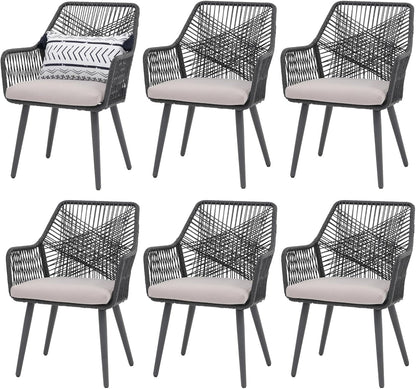 Patiorama Patio Dining Chair Set of 6, Woven Rope Outdoor Dining Chairs w/Steel Frame, All-Weather