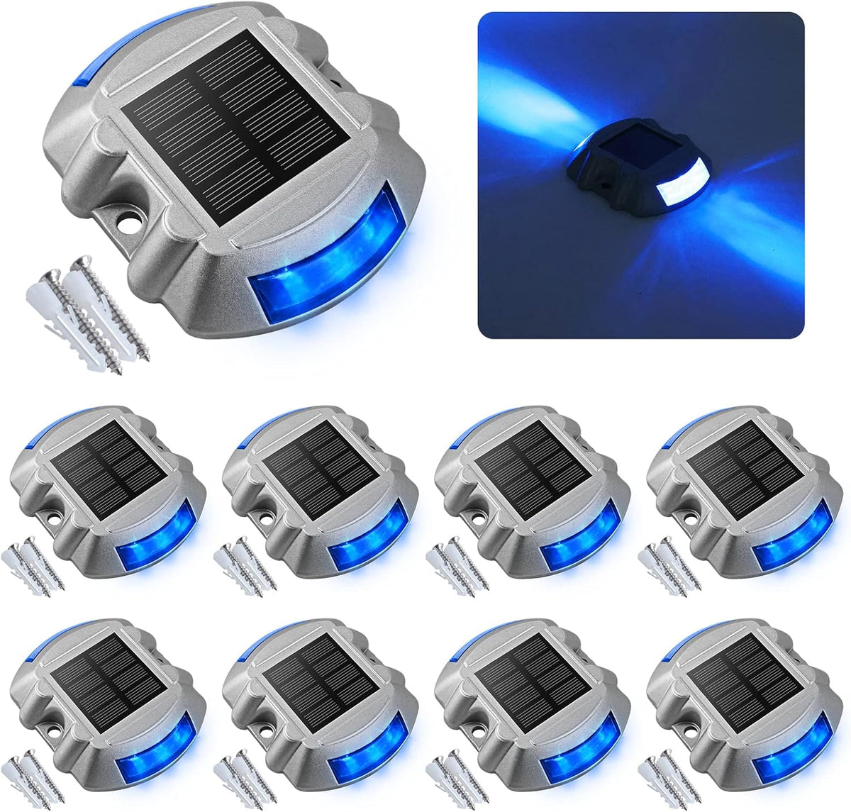 VOLISUN Solar Deck Lights, 8-Pack Led IP67 Waterproof Outdoor Warning Step Lights for Driveway