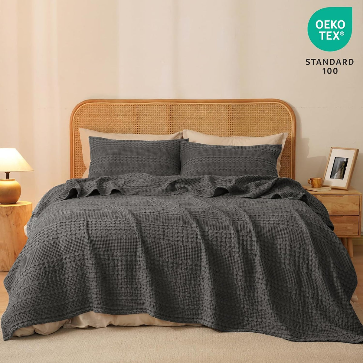 PHF 100% Cotton Waffle Weave Blanket King Size, Soft Lightweight Breathable Cozy Summer Blankets