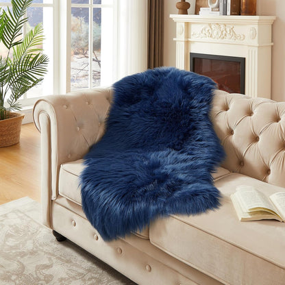 AMTOVO Faux Fur Rug, Dark Blue Area Rug, Fluffy Sheepskin Rug, Fuzzy Ultra Soft 2 x 4 ft Shag Rugs