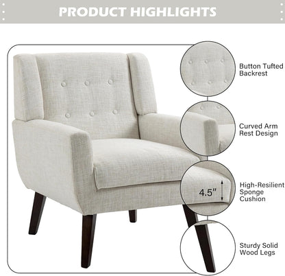 UIXE Accent Chair, Modern Upholstered Armchair in Fabric for Living Room, Comfy Club Arm Chairs