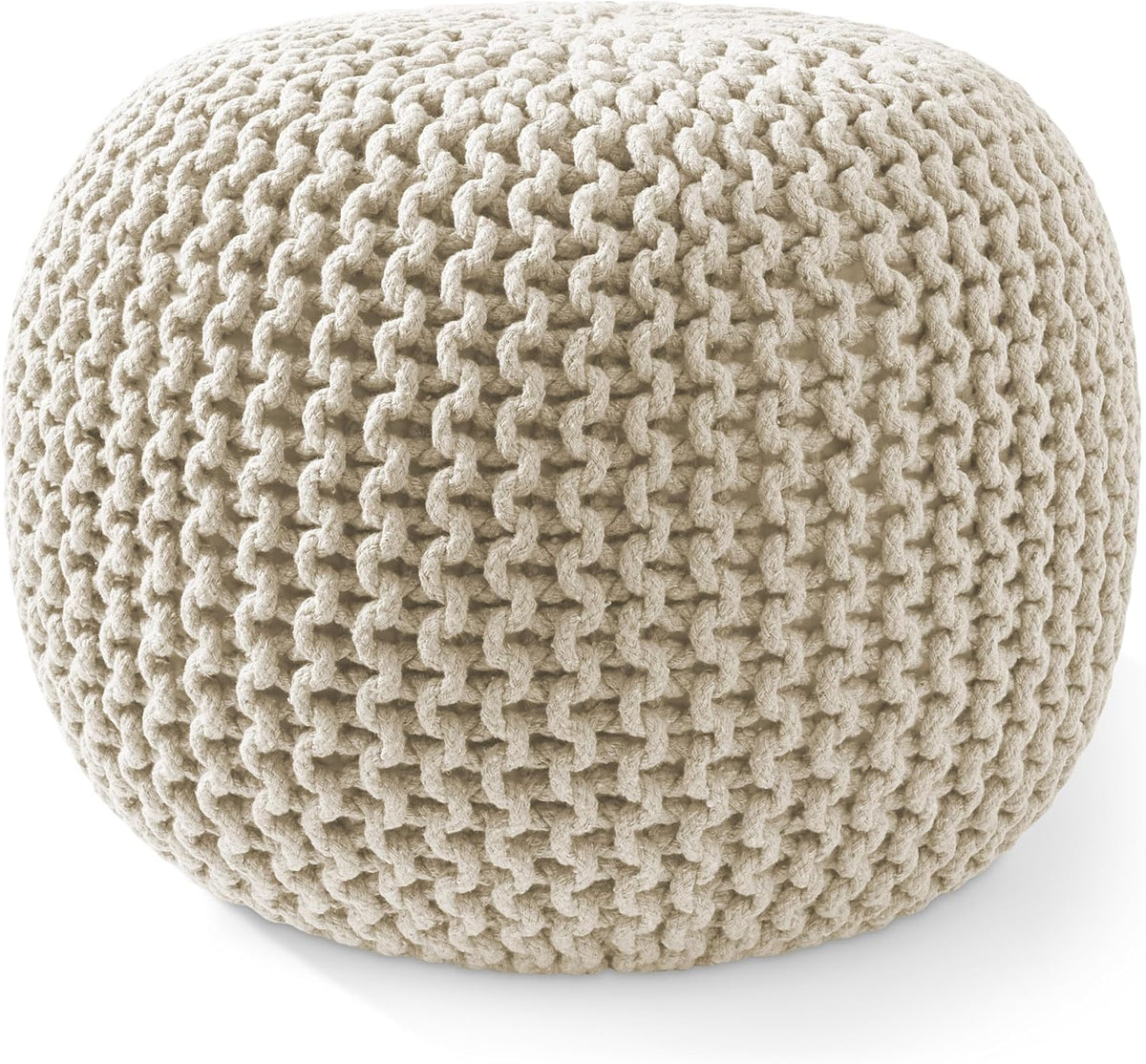 Casafield Round Pouf Ottoman, Natural - 20" Diameter x 14.5" High Cotton Knit Foot Stool - Boho