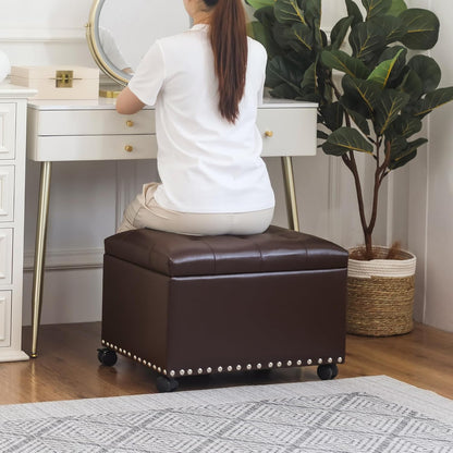 Joveco Leather Storage Ottoman with 360° Wheels 24" Rolling Foot Rest Bench Rectangle Ottomans