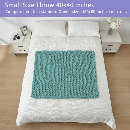 Bigacogo Chunky Knit Throw Blanket for Couch, 40x40 inches, 100% Hand Knitted with Thick Jumbo