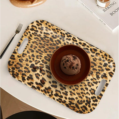 Serving Trays with Handles, 14.5 x 9.8 inch Rectangular Plastic Tray for Restaurant, Kitchen, Brown