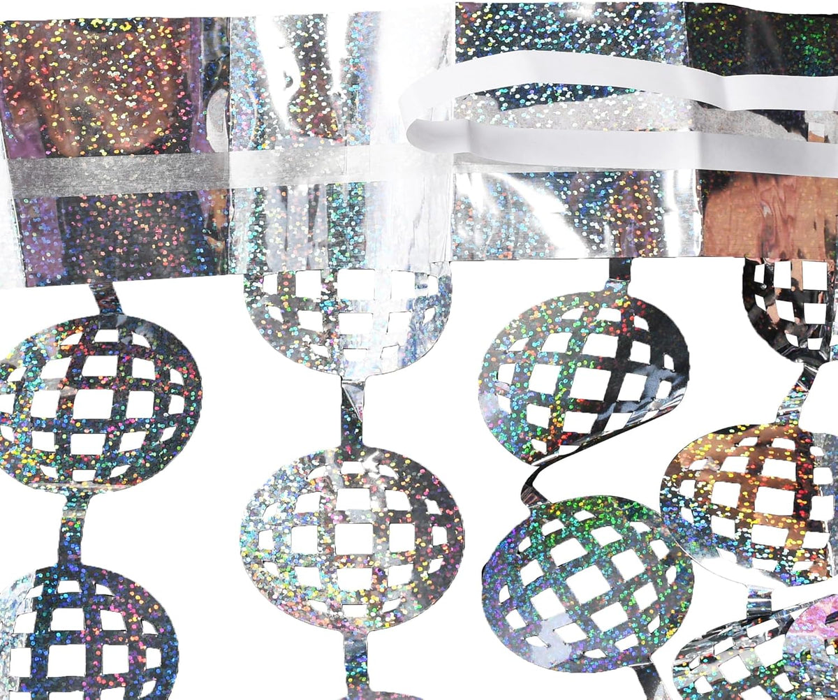 BRAVESHINE Hanging Balls Party Streamers Backdrop - 2 Pack Silver Tinsel Foil Curtain Photo Fringe
