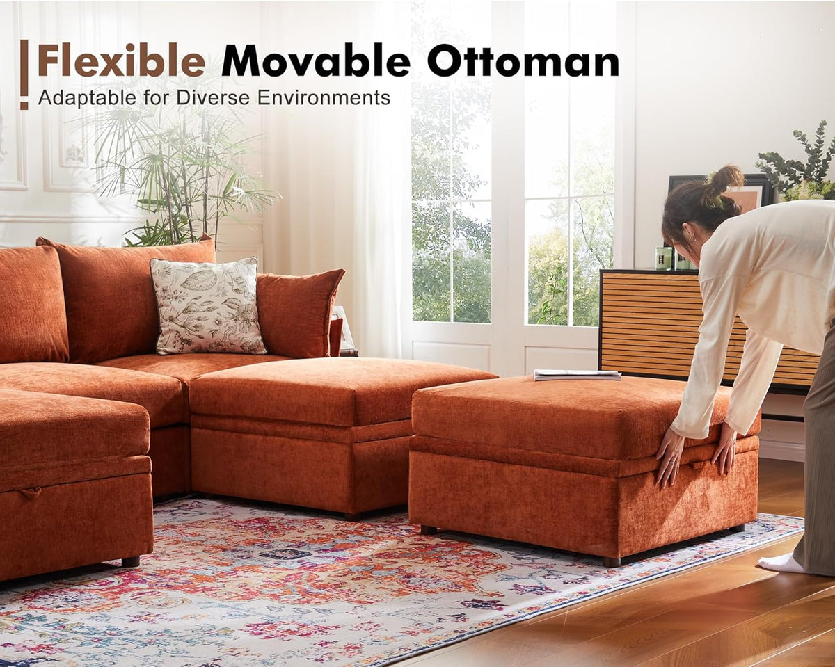 134.6" Oversized Modular Sectional Sofa, 6 Seater U Shaped Couch with Storage Ottoman with