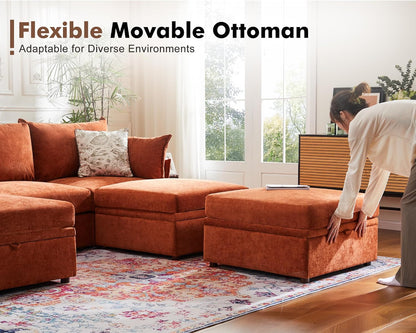 Luxury Modular Sectional Sofa, L-Shaped 3-Seat Couch with Storage Ottoman Deep Seat & Reversible