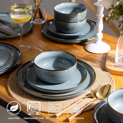 GBHOME Ceramic Dinnerware Sets for 8, 24 Pieces Stoneware Plates and Bowls Sets, Scratch Resistant
