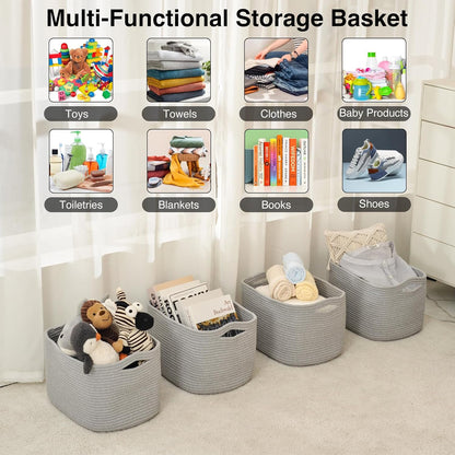 Storage Baskets for Organizing & Shelves, Woven Cotton Rope Organization Bins for Dog Toys