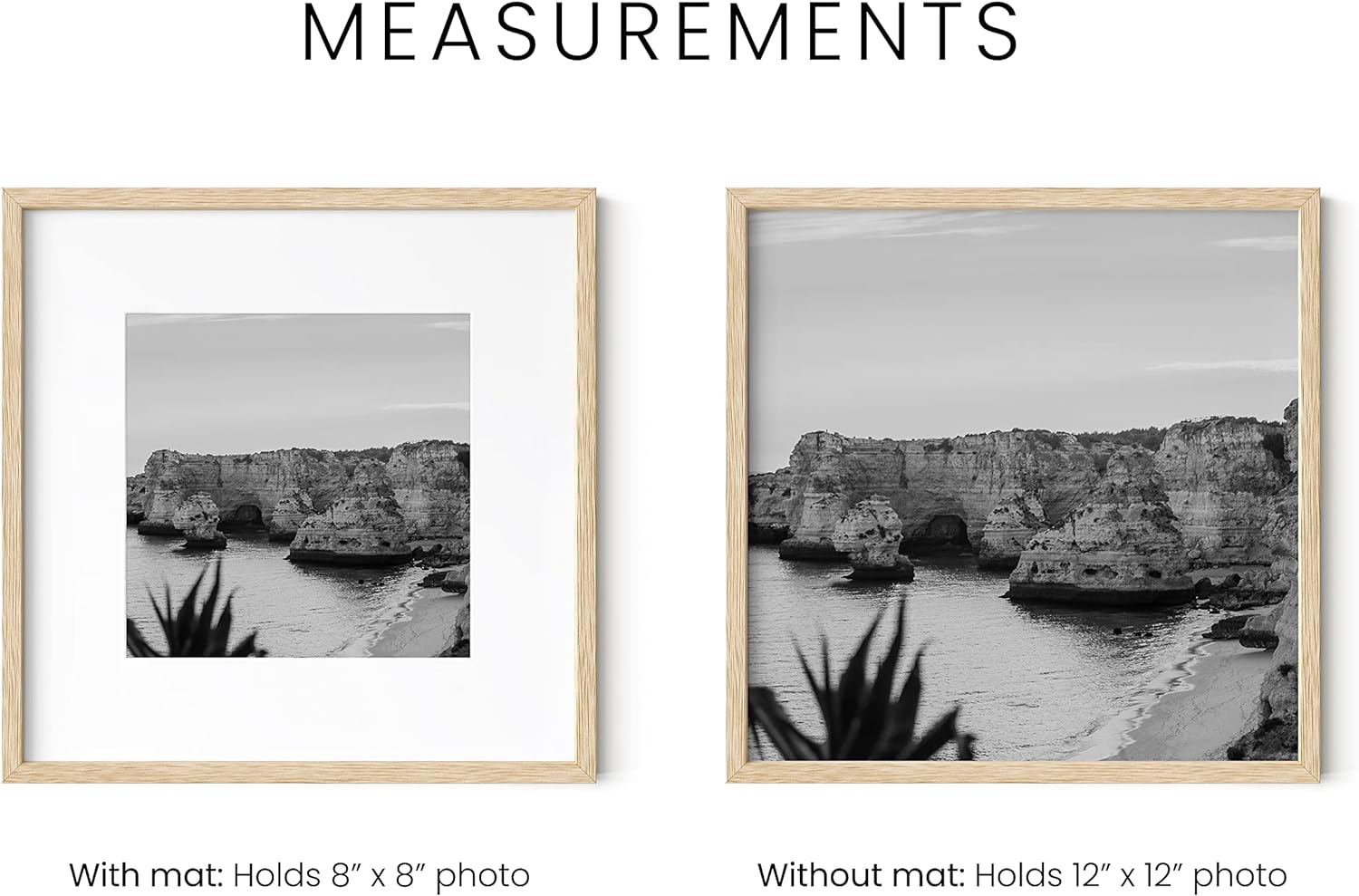 Haus and Hues Solid Oak 12”x12” Picture Frame Matted to 8”x8” - 12x12 Wood Frame, 12x12 Frame with