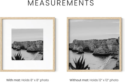 Haus and Hues Solid Oak 12”x12” Picture Frame Matted to 8”x8” - 12x12 Wood Frame, 12x12 Frame with