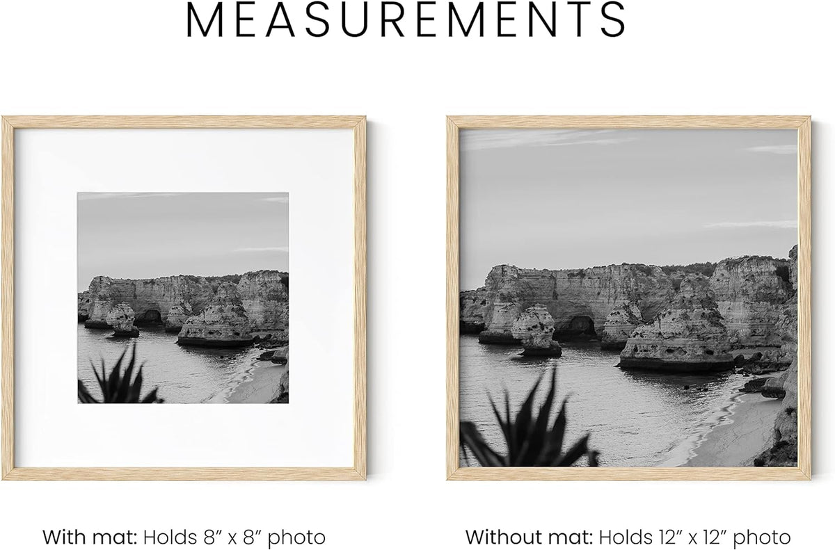 HAUS AND HUES Solid Oak Wood 12”x12” Picture Frames Matted to 8”x8” Set of 4-12x12 Standard Square
