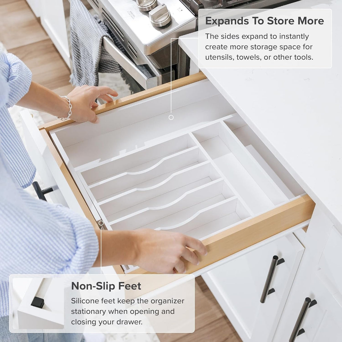 Premium Silverware, Flatware and Utensil Organizer for Kitchen Drawers, Food-Safe Contract Grade