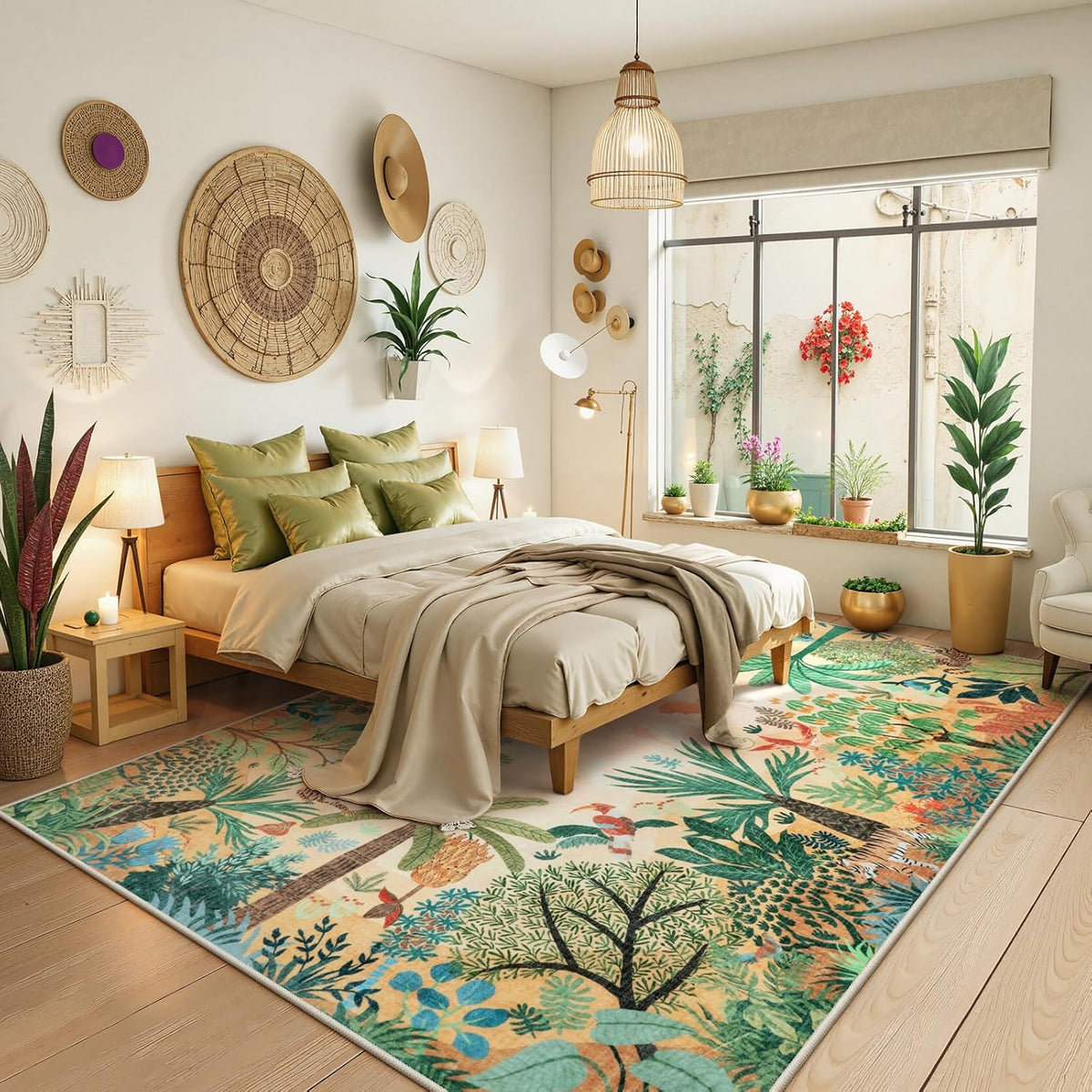 LIVEBOX Large 9x12 Forest Area Rug for Living Room, Soft Washable Sun Yellow Rugs for Bedroom, Non
