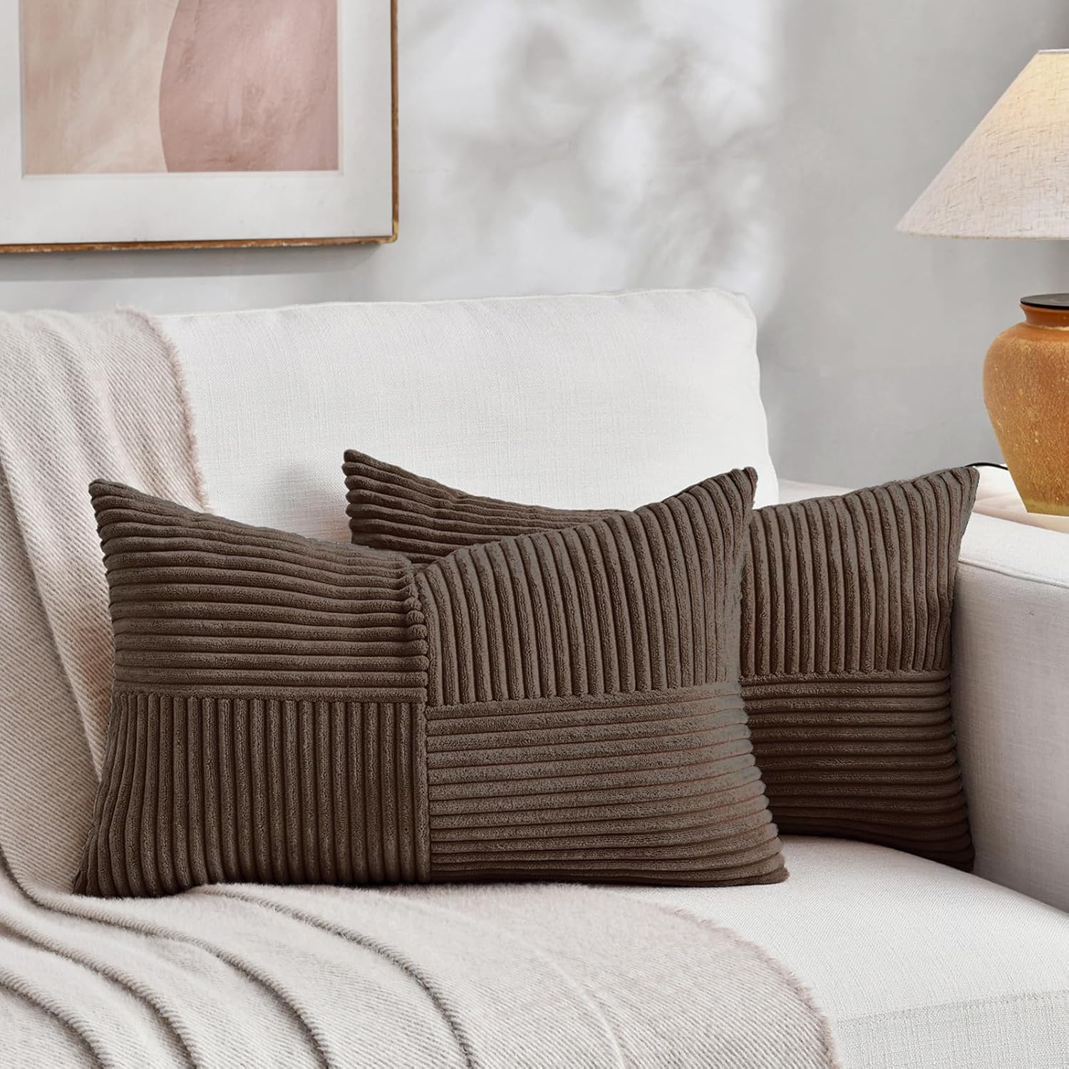 Fancy Homi 2 Packs Dark Brown Long Lumbar Decorative Throw Pillow Covers 16x24 Inch for Couch Bed