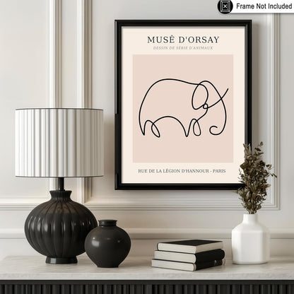 Poster Master Vintage Poster - Retro One Line Elephant Drawing Print - Elephant Art - Minimal Gift