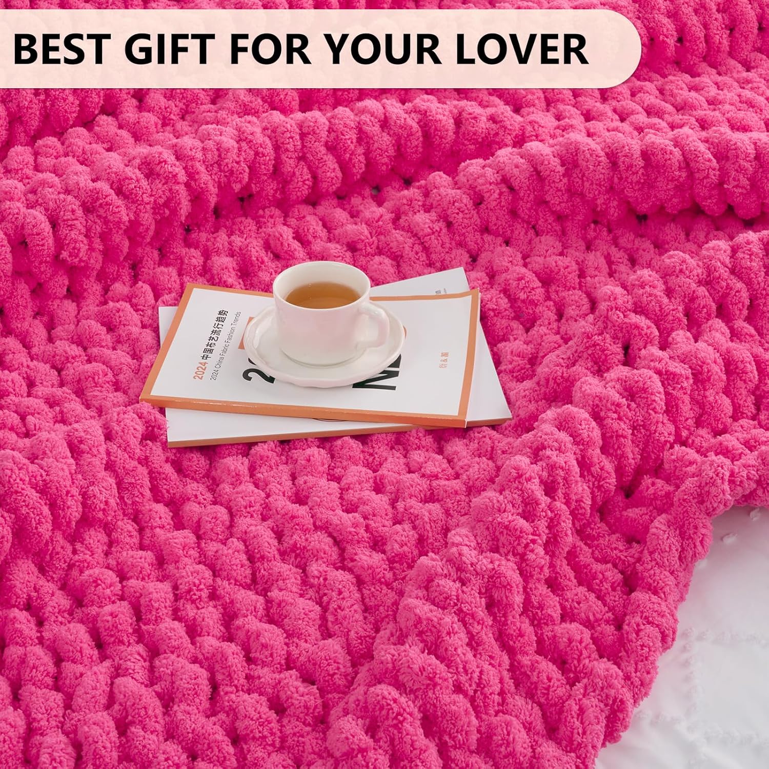 L'AGRATY Chunky Knit Blanket Throw: 50''x60'' Chenille Chunky Knitted Throw Blanket for Bed Couch