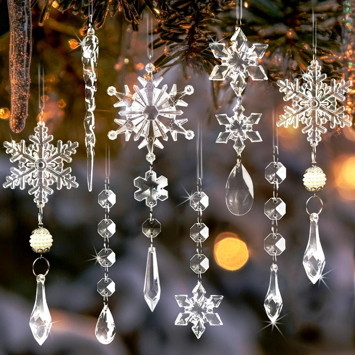 Christmas Tree Decoration Crystal Ornaments - 48pcs Acrylic Christmas Ornaments Snowflake Icicle