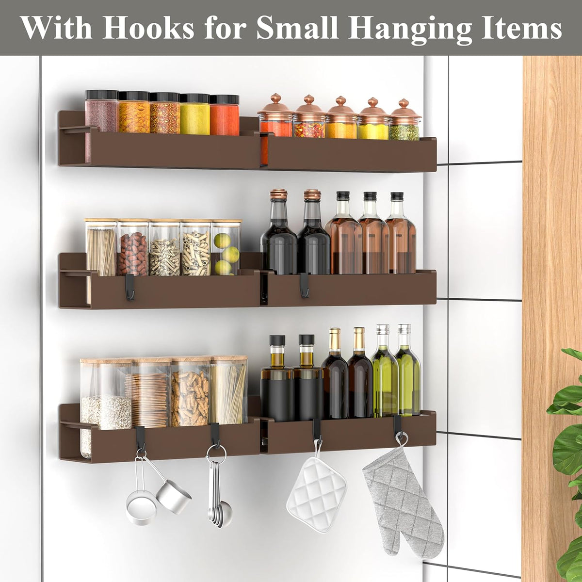 6 Pack Magnetic Spice Rack Organizer for Refrigerator and Oven, Brown Fridge Organizers and Storage