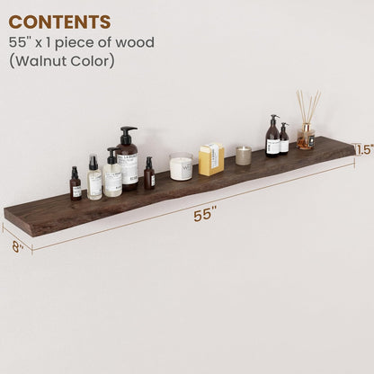 Floating Shelves for Wall Decor, Rustic Solid Elm Wood Live Edge Floating Shelves Wall Mounted