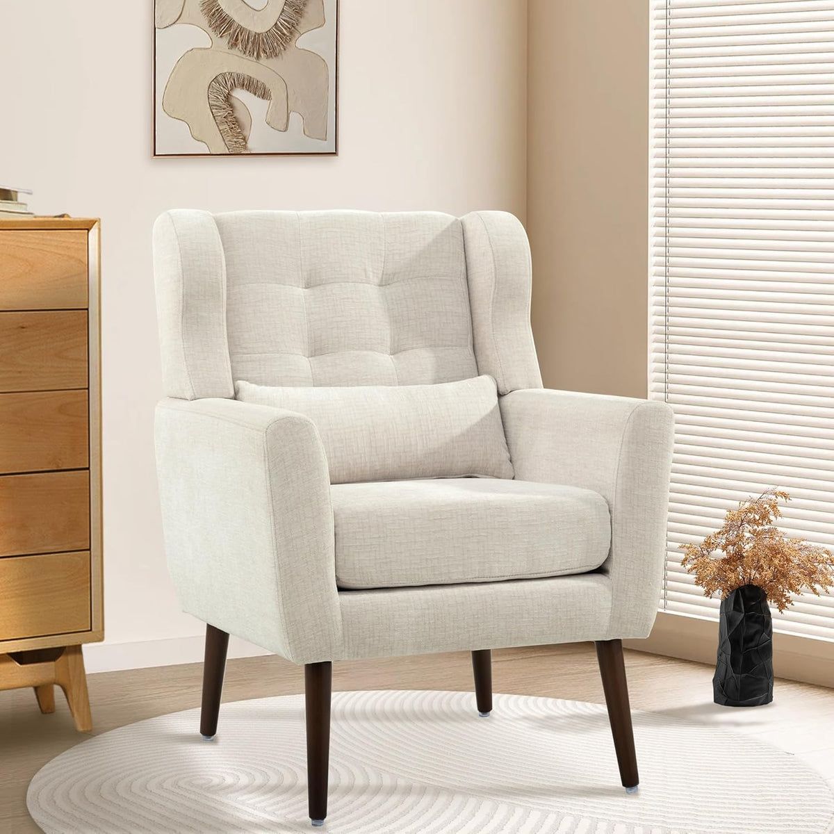 Modern Accent Chair, Upholstered Armchair with Pillow, Fabric Single Sofa Chair with Lounge Seat