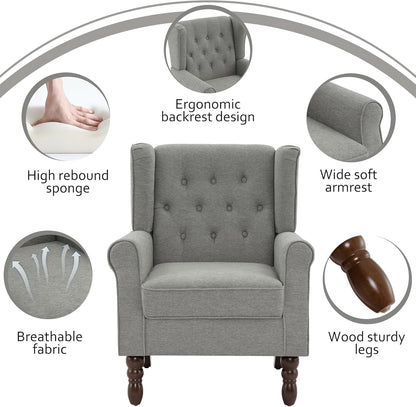 Lumibee High Back Accent Chair,Upholstered Wingback Armchair with Solid Wood Legs for Small