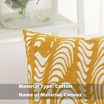 HWY 50 Yellow Decorative Throw Pillow Covers 18x18 Inch (1 Piece), Embroidered Cotton Farmhouse