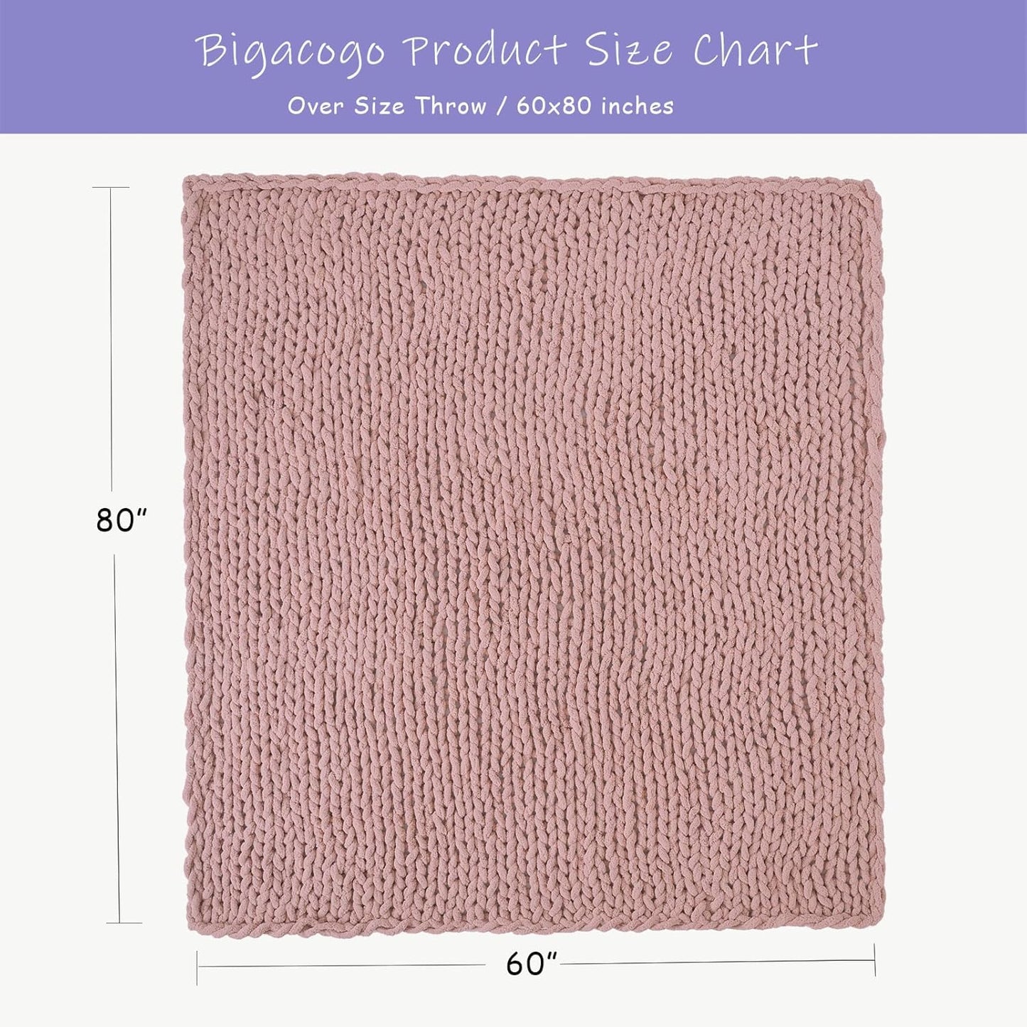 Bigacogo Chunky Knit Throw Blanket for Couch, 60x80 inches, 100% Hand Knitted with Thick Jumbo