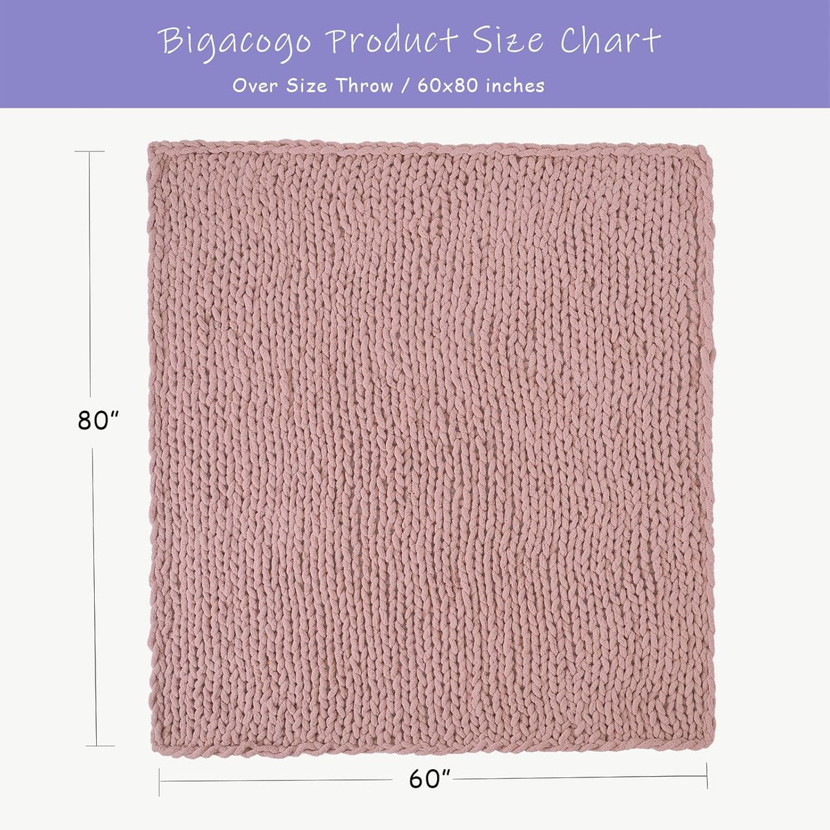 Bigacogo Chunky Knit Throw Blanket for Couch, 60x80 inches, 100% Hand Knitted with Thick Jumbo