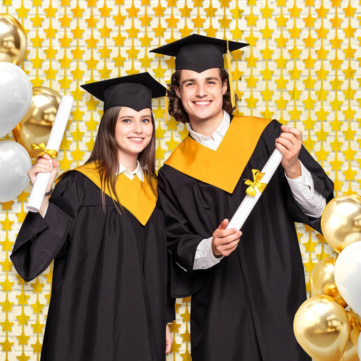 LOLStar 2 Pack Gold Stars Birthday Decorations 3.3X6.6 ft Golden Party Backdrop Foil Fringe