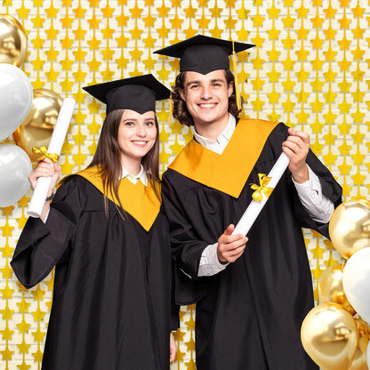 LOLStar 2 Pack Gold Stars Birthday Decorations 3.3X6.6 ft Golden Party Backdrop Foil Fringe