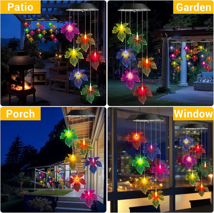 Toodour Solar Wind Chimes, Color Changing Maple Leaf Wind Chime, LED Mobile Wind Chimes, Waterproof