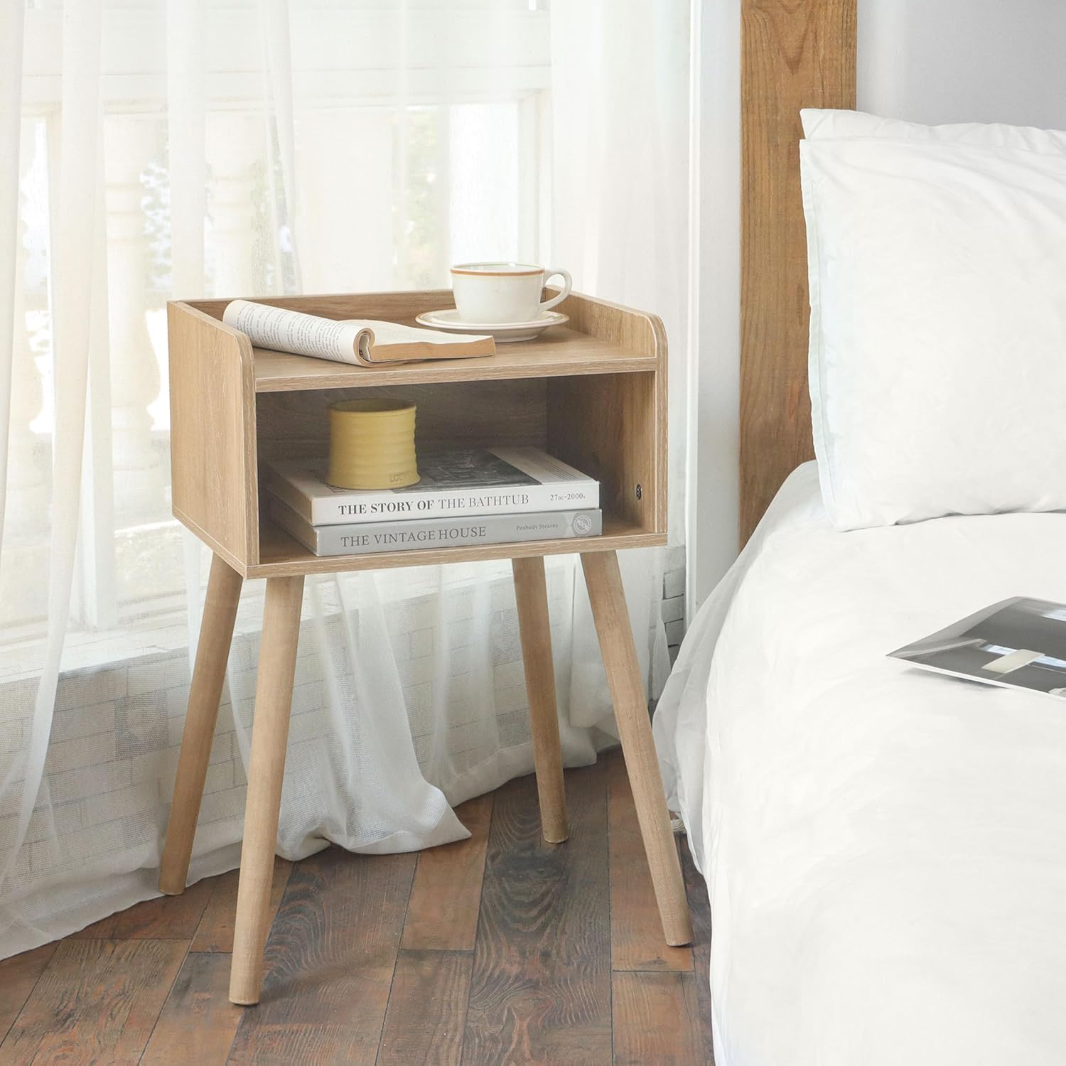 MaxSmeo Nightstand, Mid Century Modern Side Table Bedroom with Storage, Small End Bedside Table
