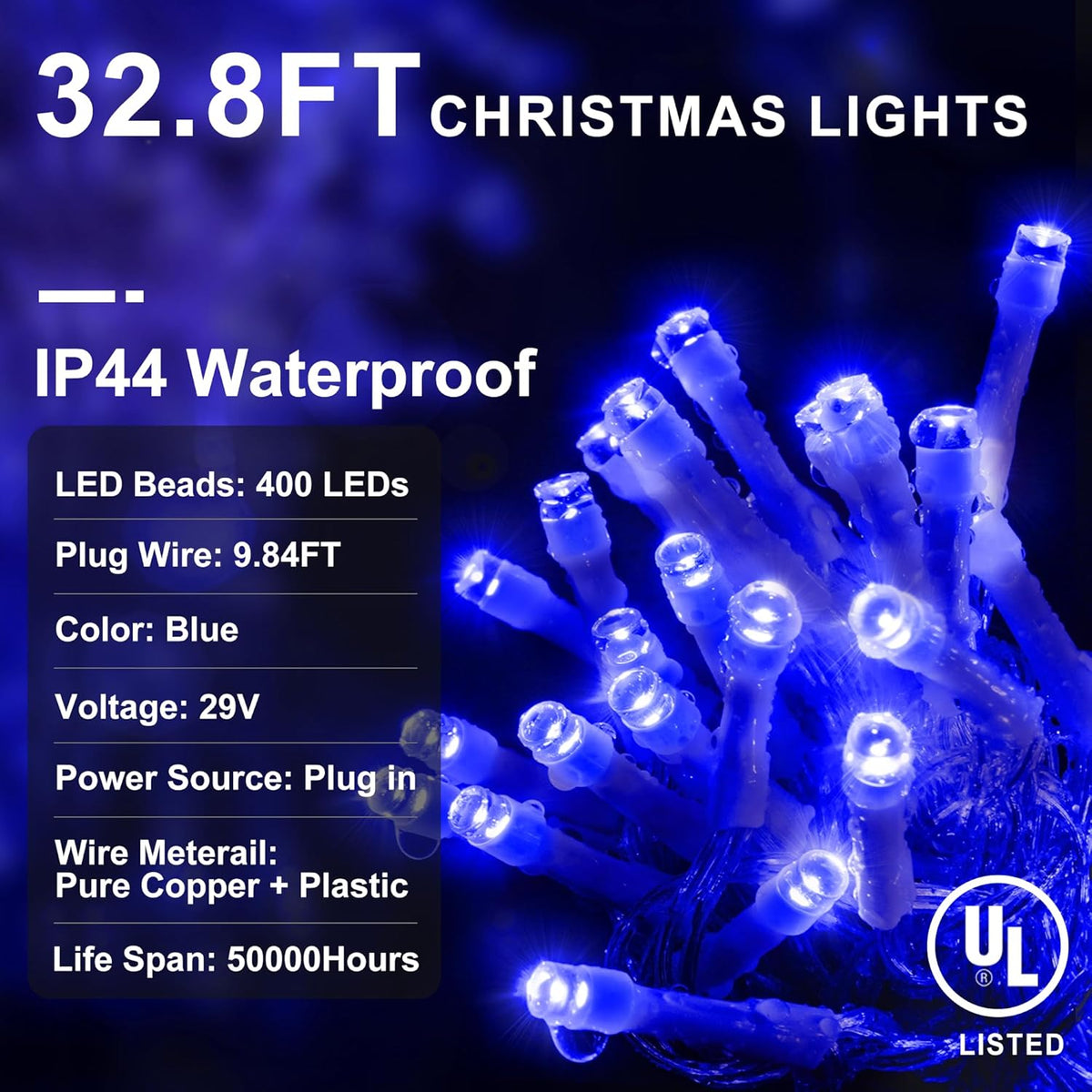 KNONEW Christmas Lights Outdoor Decorations 400 LED 33ft 8 Modes Curtain String Light with 75