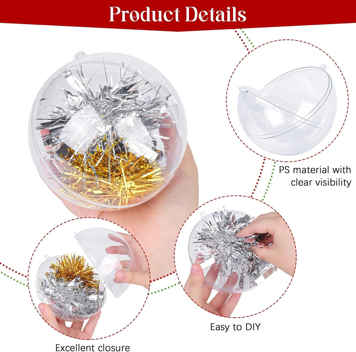 ANVAVO 12 Pieces 12 cm Christmas Clear Plastic Fillable Ball Ornaments DIY Craft Transparent