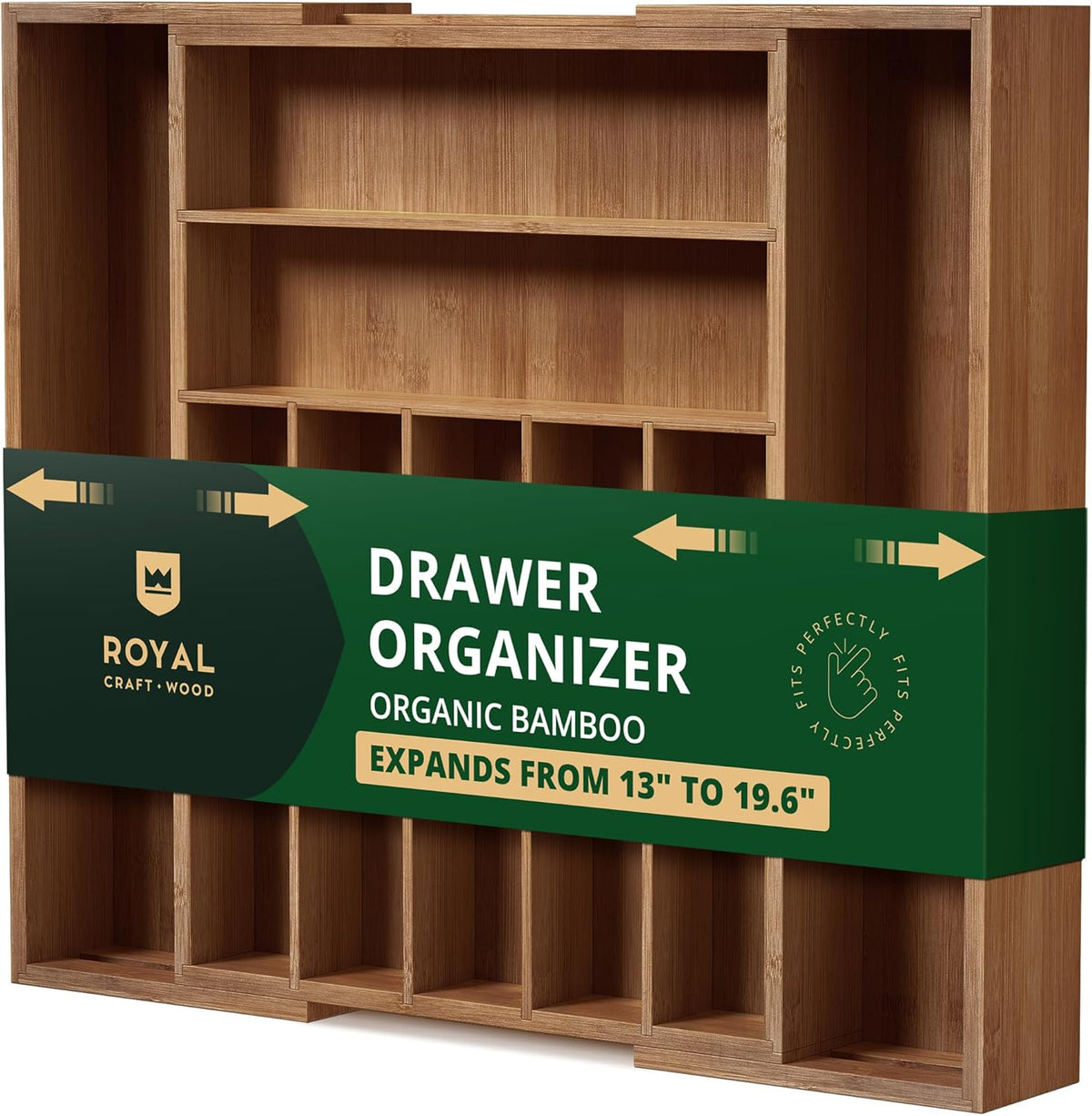 ROYAL CRAFT WOOD Luxury Bamboo Kitchen Drawer Organizer - Silverware Organizer - Utensil Holder and